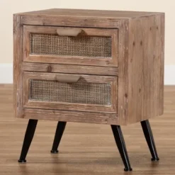 Nightstands-Kirkland's Home Wood And Rattan 2-Drawer Nightstand Brown