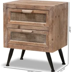 Nightstands-Kirkland's Home Wood And Rattan 2-Drawer Nightstand Brown