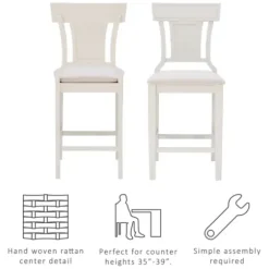 Bar Stools & Counter Height Stools-Kirkland's Home Wood And Rattan Upholstered Counter Stool White