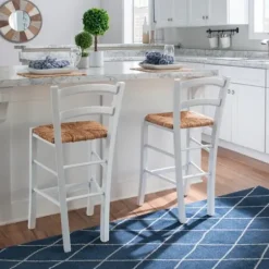 Bar Stools & Counter Height Stools-Kirkland's Home Wood And Seagrass Counter Stools, Set Of 2 White