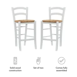 Bar Stools & Counter Height Stools-Kirkland's Home Wood And Seagrass Counter Stools, Set Of 2 White
