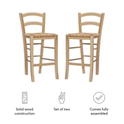 Bar Stools & Counter Height Stools-Kirkland's Home Wood And Seagrass Counter Stools, Set Of 2 Brown