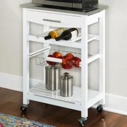 Kitchen Islands & Bar Carts-Kirkland's Home Wood And Stainless Steel Kitchen Cart White