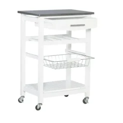 Kitchen Islands & Bar Carts-Kirkland's Home Wood And Stainless Steel Kitchen Cart White