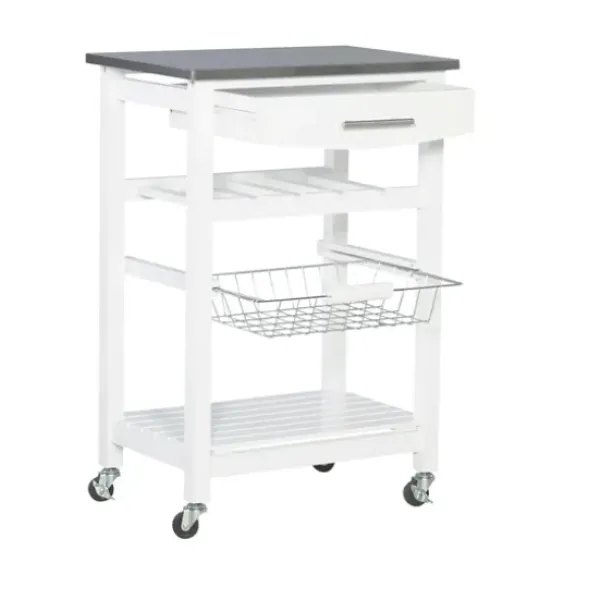 Kitchen Islands & Bar Carts-Kirkland's Home Wood And Stainless Steel Kitchen Cart White