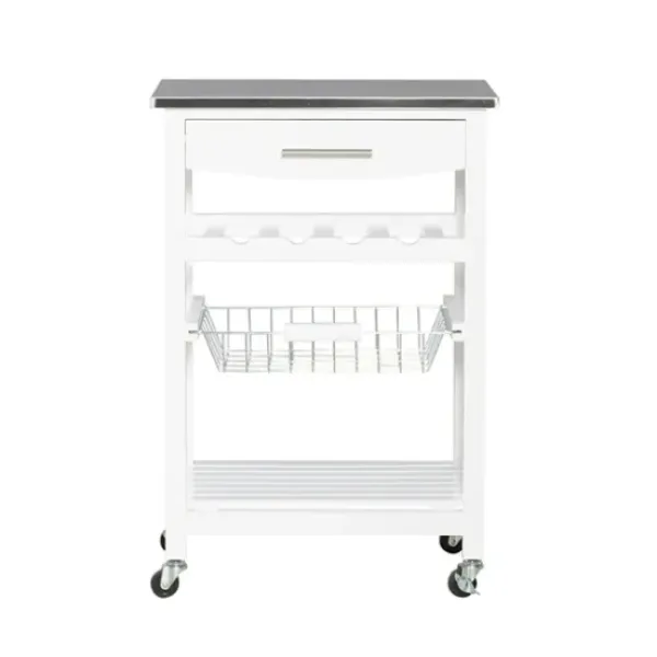 Kitchen Islands & Bar Carts-Kirkland's Home Wood And Stainless Steel Kitchen Cart White