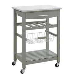 Kitchen Islands & Bar Carts-Kirkland's Home Wood And Stainless Steel Kitchen Cart Gray