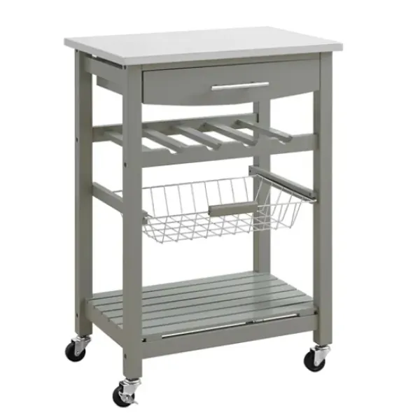 Kitchen Islands & Bar Carts-Kirkland's Home Wood And Stainless Steel Kitchen Cart Gray
