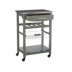 Kitchen Islands & Bar Carts-Kirkland's Home Wood And Stainless Steel Kitchen Cart Gray