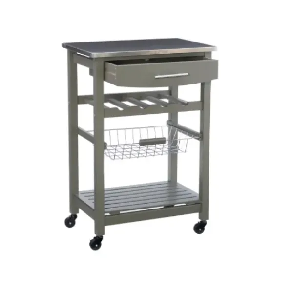 Kitchen Islands & Bar Carts-Kirkland's Home Wood And Stainless Steel Kitchen Cart Gray