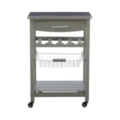 Kitchen Islands & Bar Carts-Kirkland's Home Wood And Stainless Steel Kitchen Cart Gray