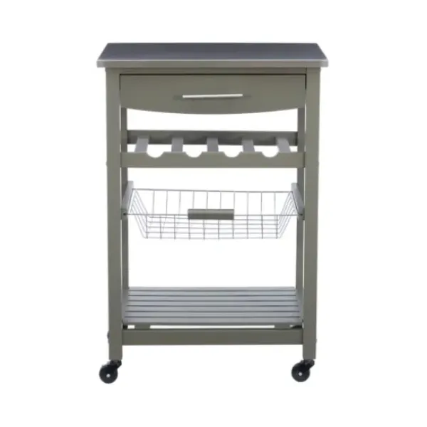Kitchen Islands & Bar Carts-Kirkland's Home Wood And Stainless Steel Kitchen Cart Gray