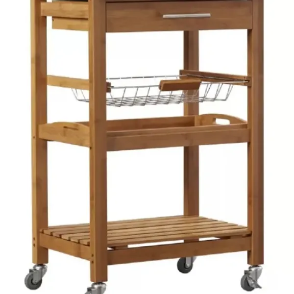 Kitchen Islands & Bar Carts-Kirkland's Home Wood And Stainless Steel 3-Tier Kitchen Cart Brown/Silver