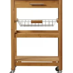 Kitchen Islands & Bar Carts-Kirkland's Home Wood And Stainless Steel 3-Tier Kitchen Cart Brown/Silver