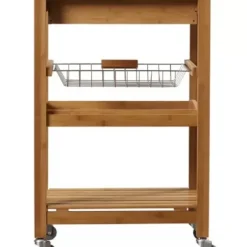 Kitchen Islands & Bar Carts-Kirkland's Home Wood And Stainless Steel 3-Tier Kitchen Cart Brown/Silver
