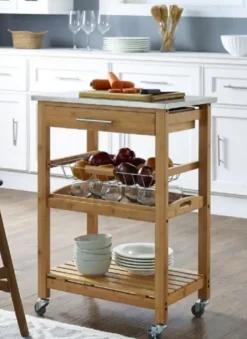 Kitchen Islands & Bar Carts-Kirkland's Home Wood And Stainless Steel 3-Tier Kitchen Cart Brown/Silver