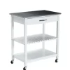 Kitchen Islands & Bar Carts-Kirkland's Home Wood And Stainless Steel Top Kitchen Cart White