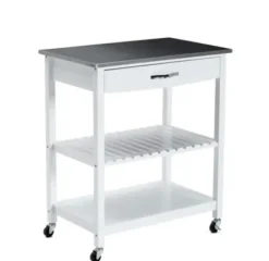 Kitchen Islands & Bar Carts-Kirkland's Home Wood And Stainless Steel Top Kitchen Cart White