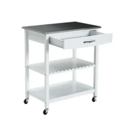 Kitchen Islands & Bar Carts-Kirkland's Home Wood And Stainless Steel Top Kitchen Cart White