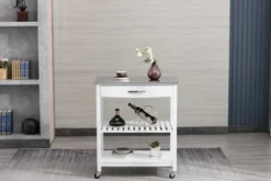 Kitchen Islands & Bar Carts-Kirkland's Home Wood And Stainless Steel Top Kitchen Cart White