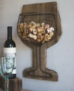 Wall Storage-Kirkland's Home Wood And Wire Wall Wine Cork Holder