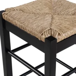 Bar Stools & Counter Height Stools-Kirkland's Home Wood And Woven Rush Counter Stool Black
