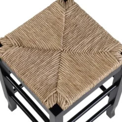 Bar Stools & Counter Height Stools-Kirkland's Home Wood And Woven Rush Counter Stool Black