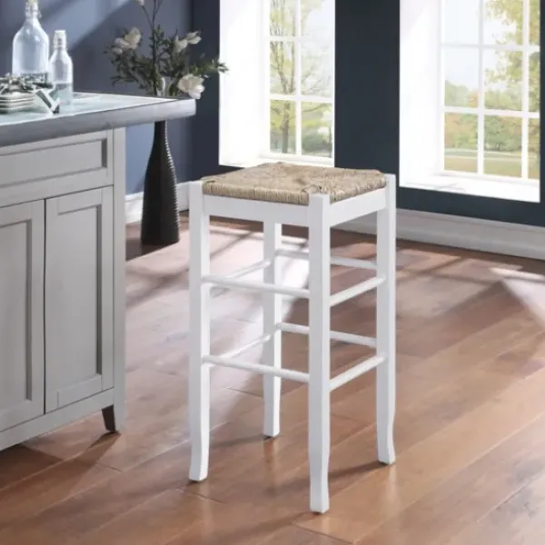 Bar Stools & Counter Height Stools-Kirkland's Home Wood And Woven Rush Square Bar Stool White