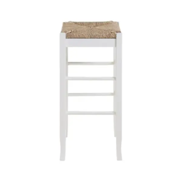 Bar Stools & Counter Height Stools-Kirkland's Home Wood And Woven Rush Square Bar Stool White