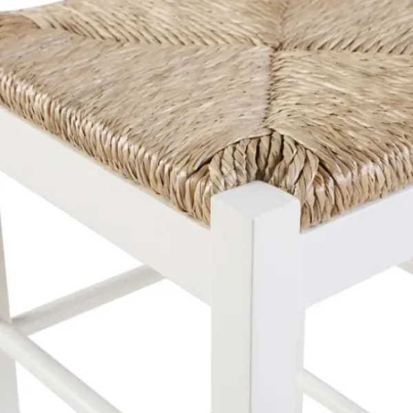 Bar Stools & Counter Height Stools-Kirkland's Home Wood And Woven Rush Square Bar Stool White