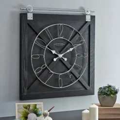 Clocks-Kirkland's Home Wood Barn Door Clock Black