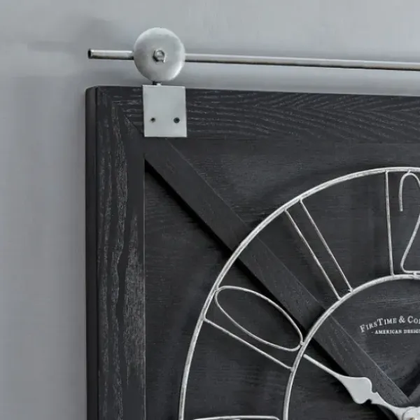 Clocks-Kirkland's Home Wood Barn Door Clock Black