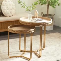 Accent & End Tables-Kirkland's Home Wood Beaded Nesting Side Tables, Set Of 2 Brown