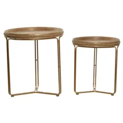 Accent & End Tables-Kirkland's Home Wood Beaded Nesting Side Tables, Set Of 2 Brown