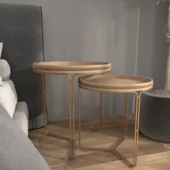 Accent & End Tables-Kirkland's Home Wood Beaded Nesting Side Tables, Set Of 2 Brown