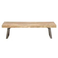Entryway Furniture-Kirkland's Home Wood Bench With Dark Gray Iron Base Brown/Gray
