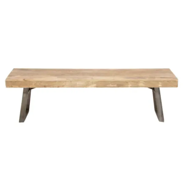 Entryway Furniture-Kirkland's Home Wood Bench With Dark Gray Iron Base Brown/Gray