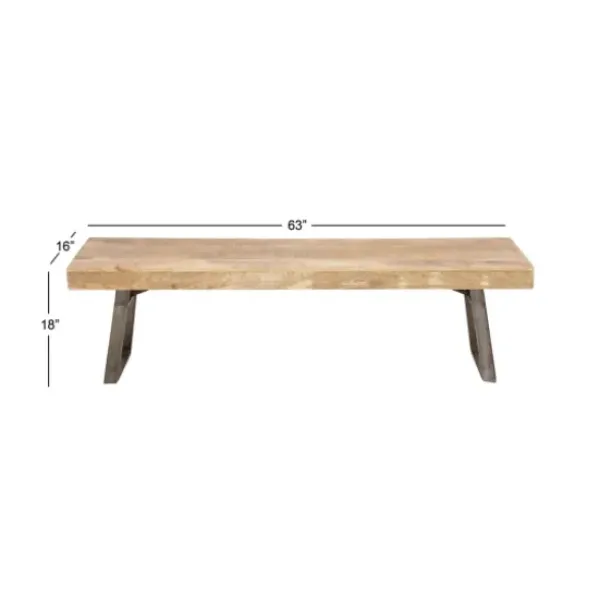 Entryway Furniture-Kirkland's Home Wood Bench With Dark Gray Iron Base Brown/Gray