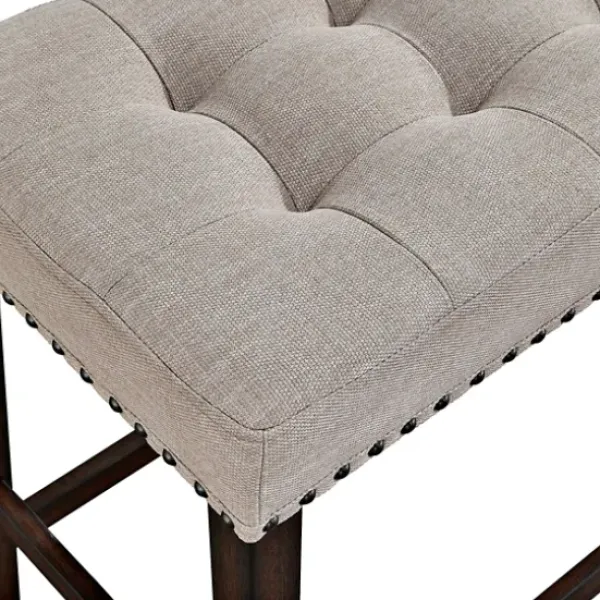 Dining Chairs-Kirkland's Home Wood Button Tufted Upholstered Dining Bench Brown