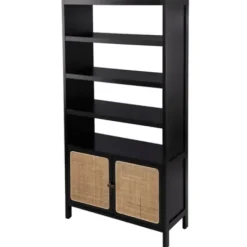 Bookshelves-Kirkland's Home Wood Cane Doors Bookshelf Black