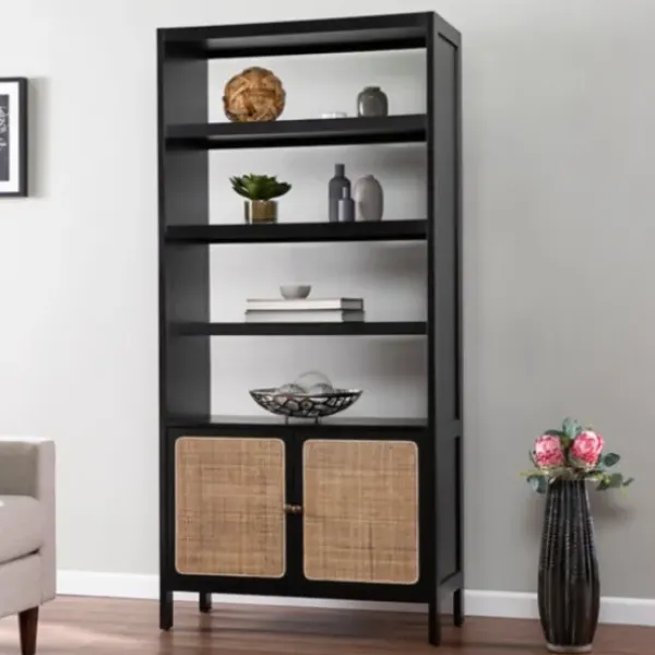 Bookshelves-Kirkland's Home Wood Cane Doors Bookshelf Black
