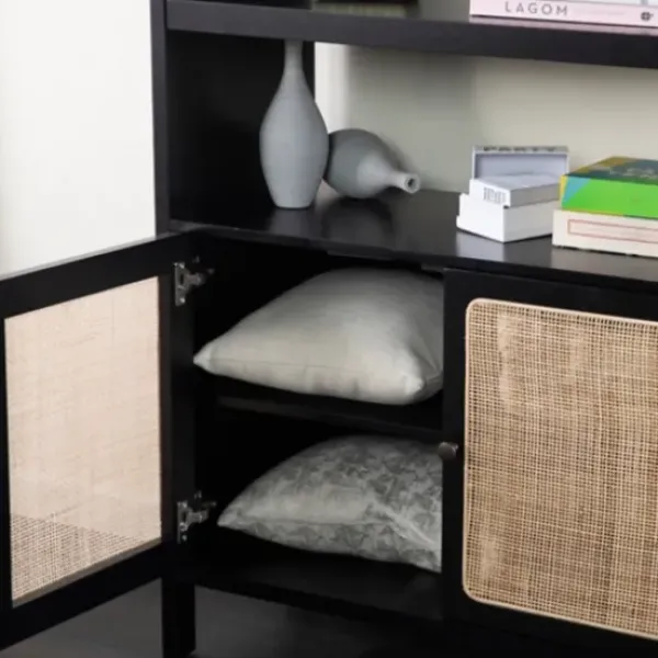 Bookshelves-Kirkland's Home Wood Cane Doors Bookshelf Black