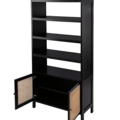 Bookshelves-Kirkland's Home Wood Cane Doors Bookshelf Black