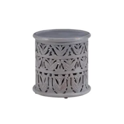 Accent & End Tables-Kirkland's Home Wood Carved Detail Accent Table Gray