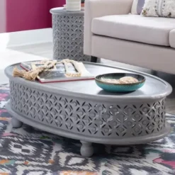Coffee Tables-Kirkland's Home Wood Carved Medallion Coffee Table Gray