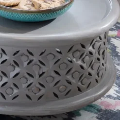 Coffee Tables-Kirkland's Home Wood Carved Medallion Coffee Table Gray