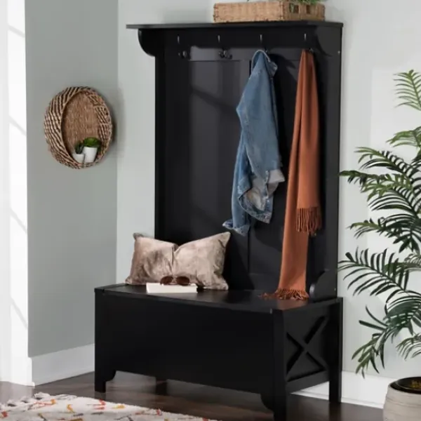 Entryway Furniture-Kirkland's Home Wood Classic Farmhouse Hall Tree Black