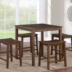 Dining Tables-Kirkland's Home Wood Counter Stool 5-Pc. Dining Set Brown
