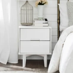 Nightstands-Kirkland's Home Wood Cut-Out Handle Nightstand White