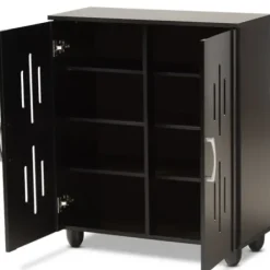 Entryway Furniture-Kirkland's Home Wood Cut-Out Shoe Storage Cabinet Black